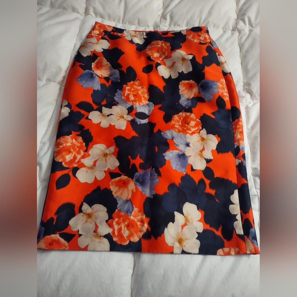J.Crew Collection Orange and Blue Floral Pencil Skirt